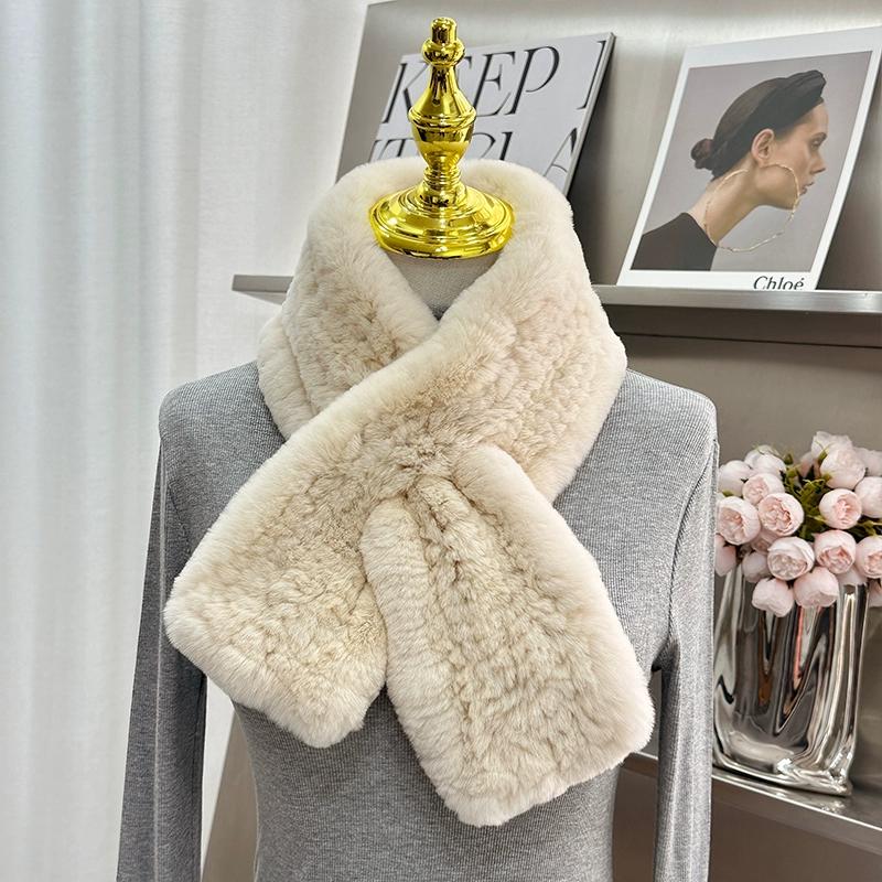Imported Korean version of real Rex rabbit fur scarf simple long woven Mao Mao scarf warm double-sided thickened women