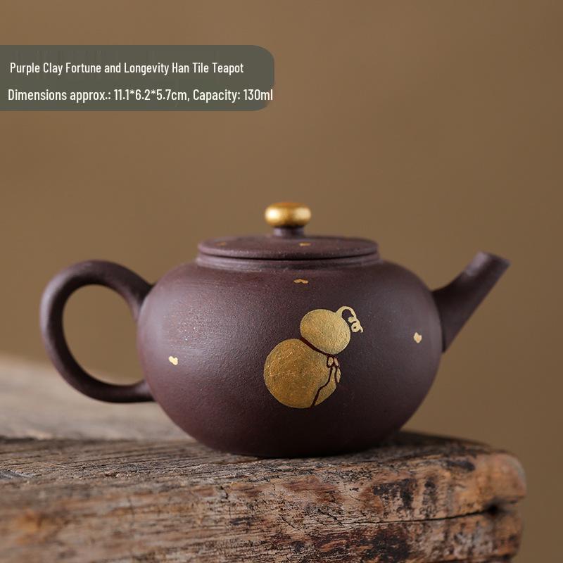 Hand-painted Golden Gourd Teapot: Purple Clay Han Tile Ceramic Pot for Tea Brewing