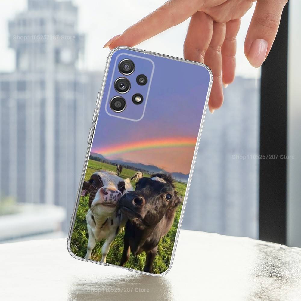 Animal Cute Dairy Cow Phone Case For Samsung Ultra,FE,A30,71,51,S9,10,20,Lite, S22,23,21,PIus,Transparent, Silicone