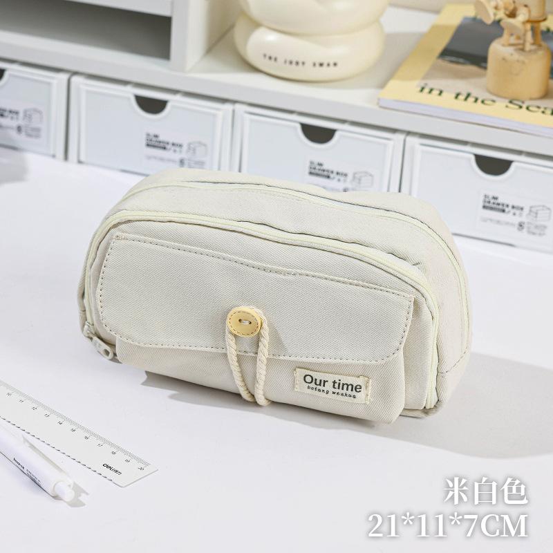 Pencil Case Japanese Large Capacity Pencil Case Stationery Box Student Multi Functional Stationery Bag бежевый