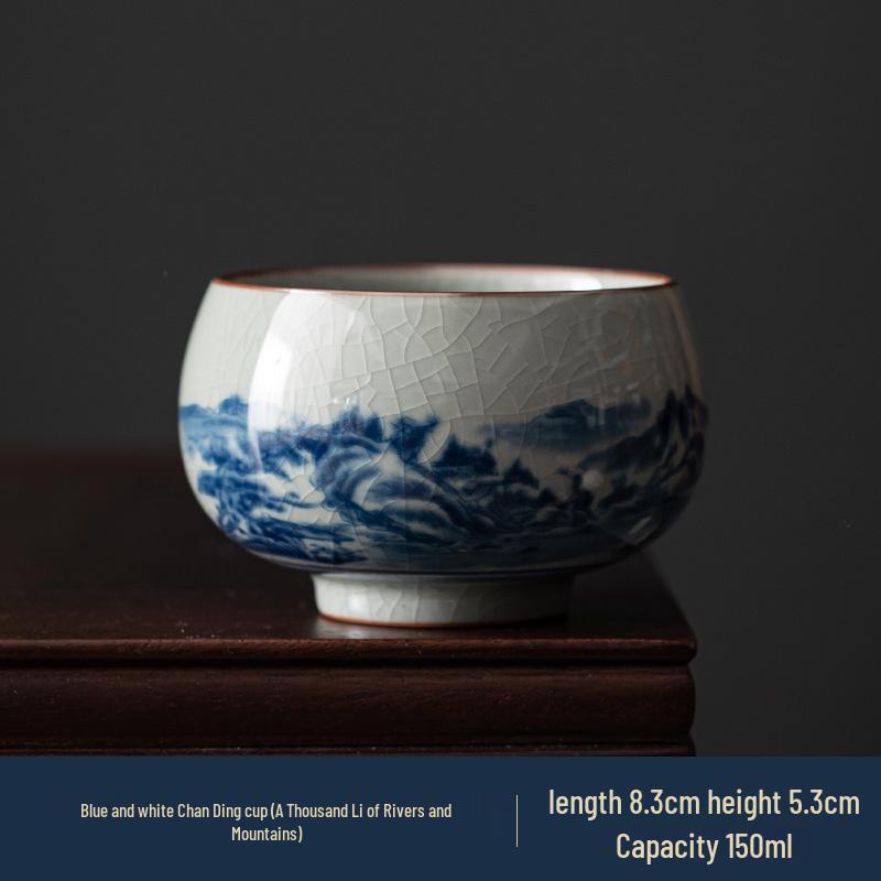 Vintage Blue & White Ceramic Tea Cup – Antique-Style Personal Kung Fu Tea Tasting Cup Gift