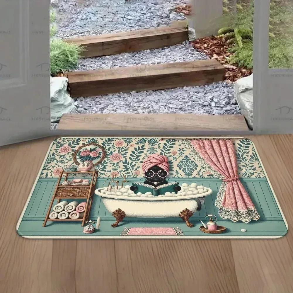 1PC Cat Pattern Kitchen Rug Non-Slip Door Mats Pop Design Bathroom Rug Bath Mat Carpet for Home Sink Laundry Decor