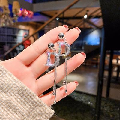 Long Chain Letter D Hanging Earrings For Women Crystal Big Dangle Earring Wedding Jewelry Statement Pendientes