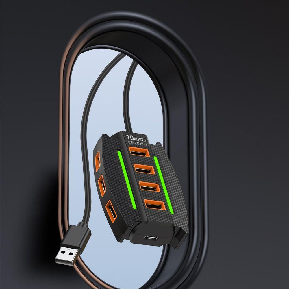 Extend 10 Ports USB 2.0 Splitter RGB Backlight USB Port Expander  Mobile Phone Accessories