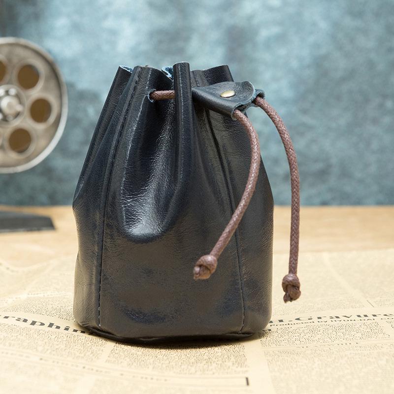 Vintage Leder-Münzbörse - Obernarben-Rindsleder, Kleine Geldbörse, Lippenstift-Aufbewahrung mit Kordelzugverschluss