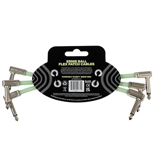 ERNIE BALL Flex Patch Cables 6475 Glow-in-the-Dark 6-inch (15cm) for Guitar/Bass, 3-Pack