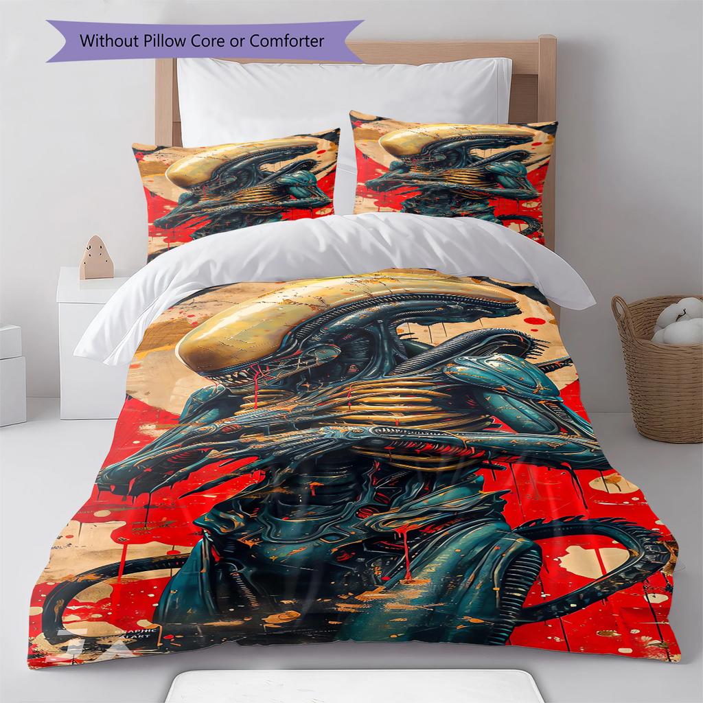 Aliens Pattern Bedding Quilt Set Quilt Cover Pillowcase Home Decoration Gift (1 * duvet cover + 2 * pillowcase, without core)