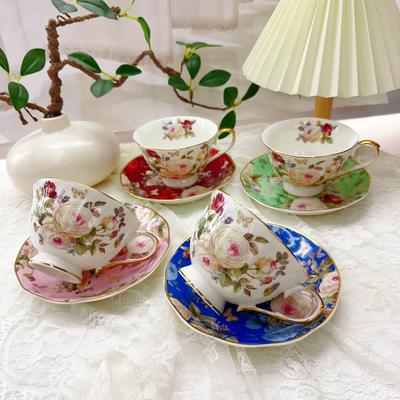 European Style Exquisite Camellia Cup Plate Ceramic Coffee Cup Plate Afternoon Tea Set Gift Box Set 240ml