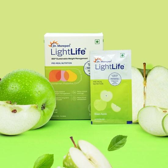 Dr. Morepen LightLife Pre-Meal Nutrition Mix | Controls Appetite & Reduces Cravings | For Men & Women | 30 Sachets | Flavor-Green Apple