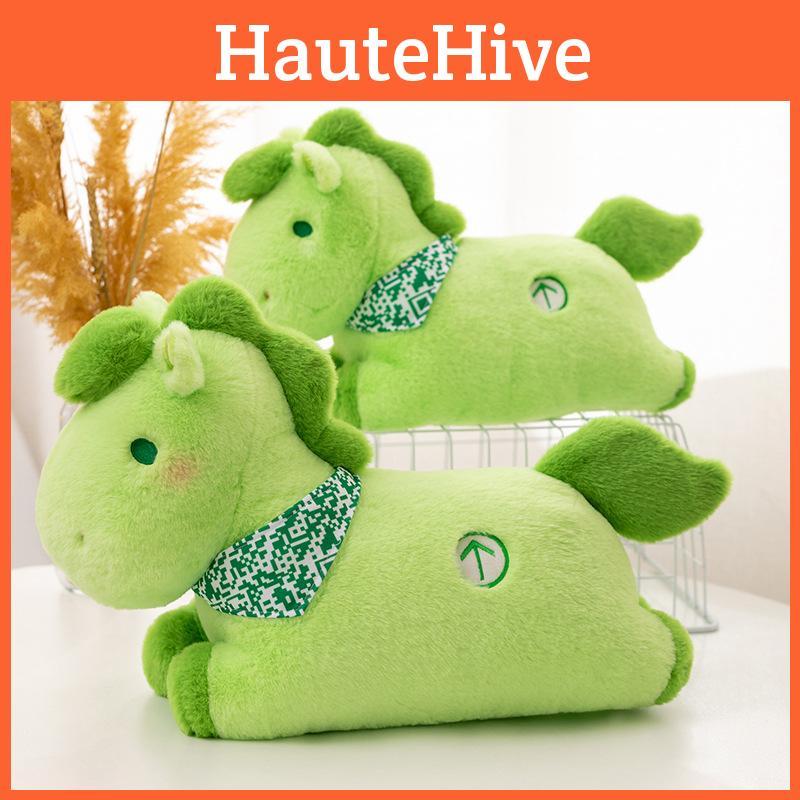 Green Horse Plush Toy With Mosaic Scarf Decor For Kids Bedroom Decor Gift For Children