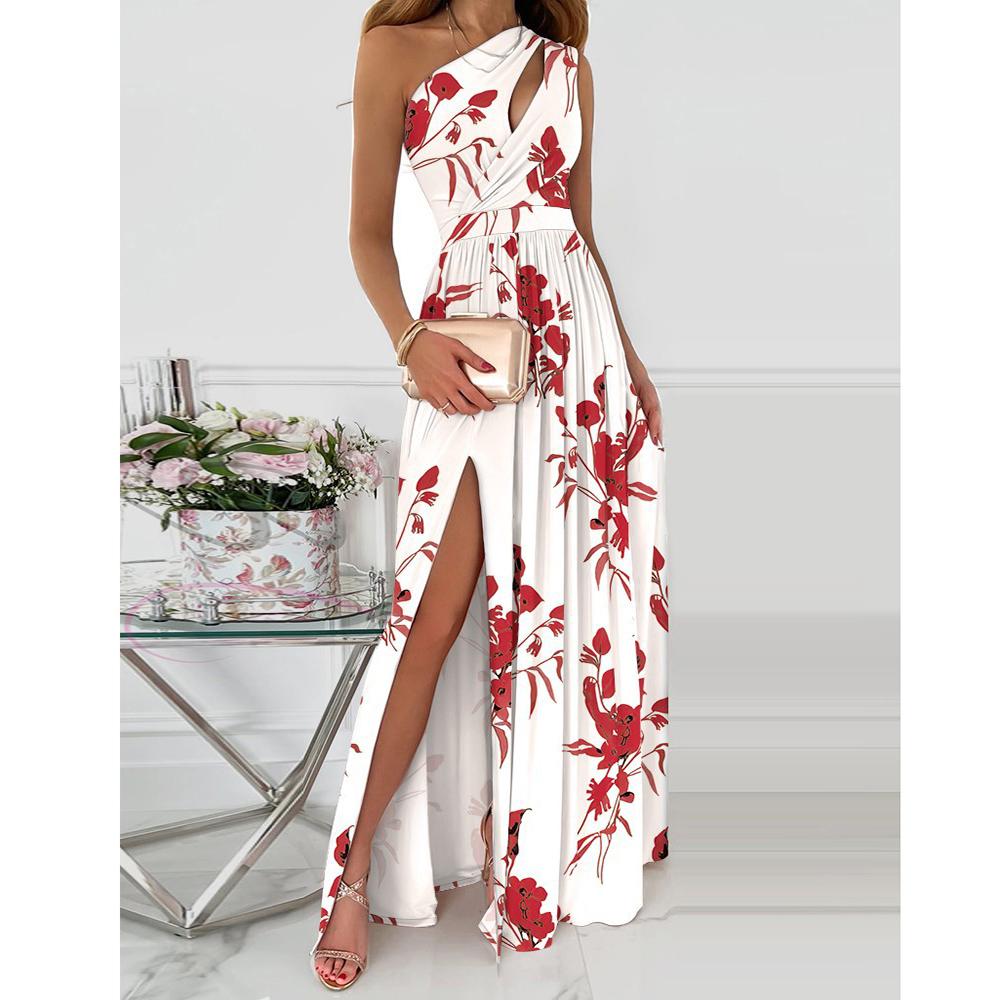 Abito Lungo Monospalla Elegante Donna Asimmetrico Con Spacco - Vestito Da Cerimonia, Cocktail E Matrimonio In Tessuto Elasticizzato, Taglio Raffinato