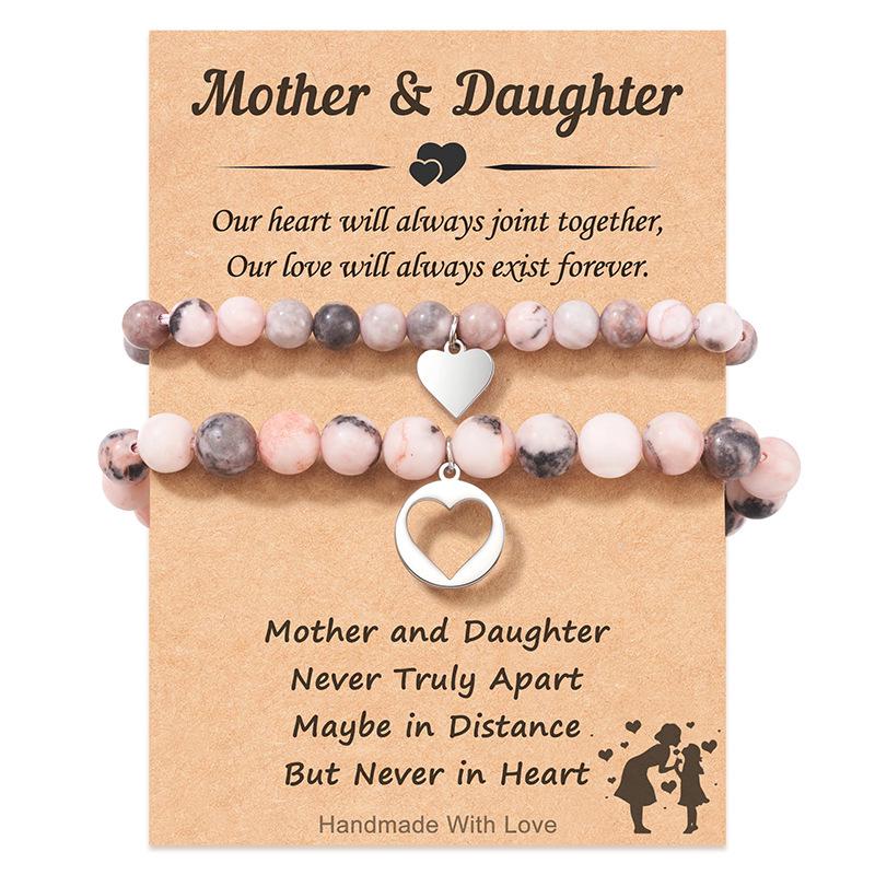 Pink Zebra Bracelet Set with Butterfly, Bear, and Heart Pendants - Mother-Daughter Best Friend Gift for Women