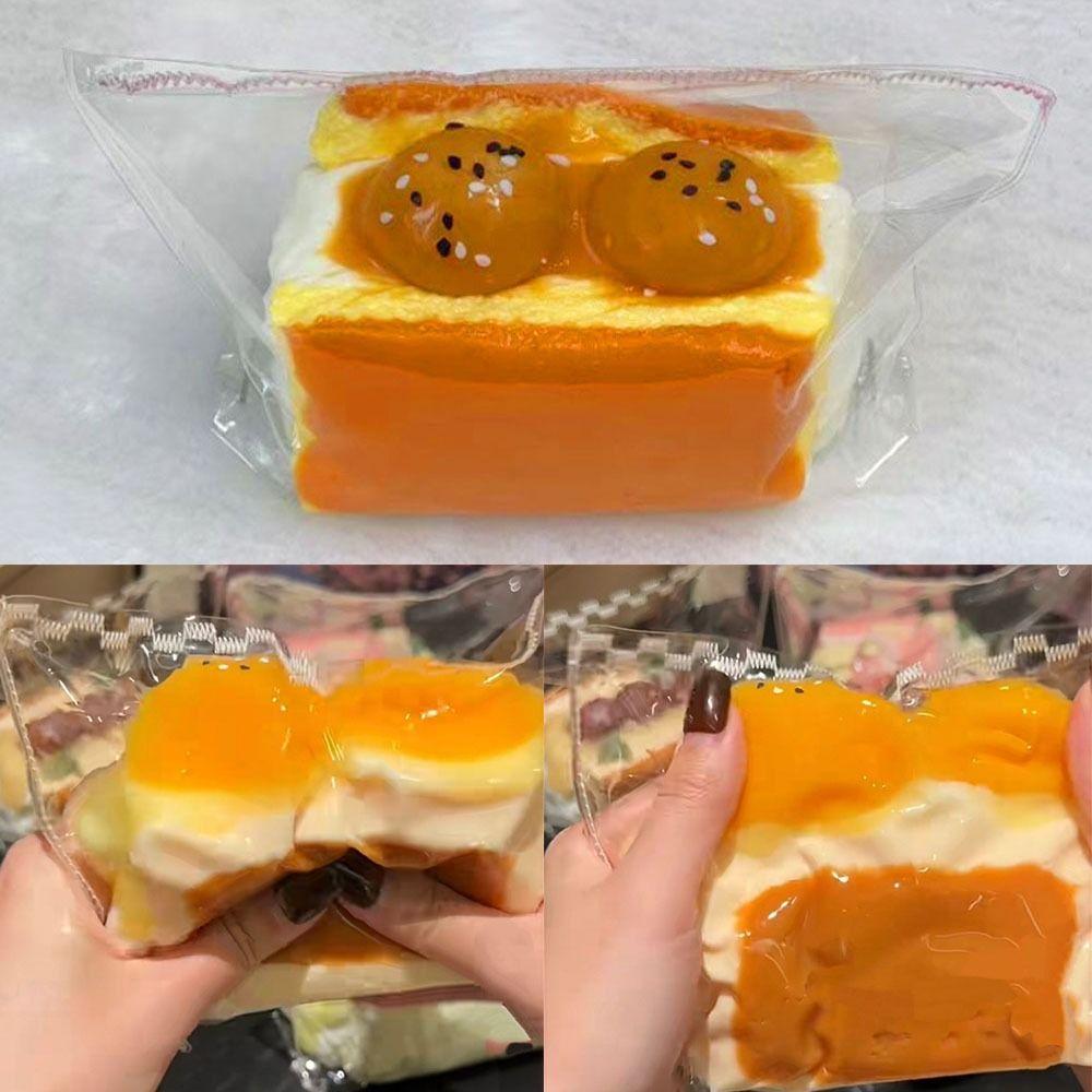 Food Ade Silicone Silicone Yellow Egg Sandwich Toy Creative Prank Toys  for Kids Adults