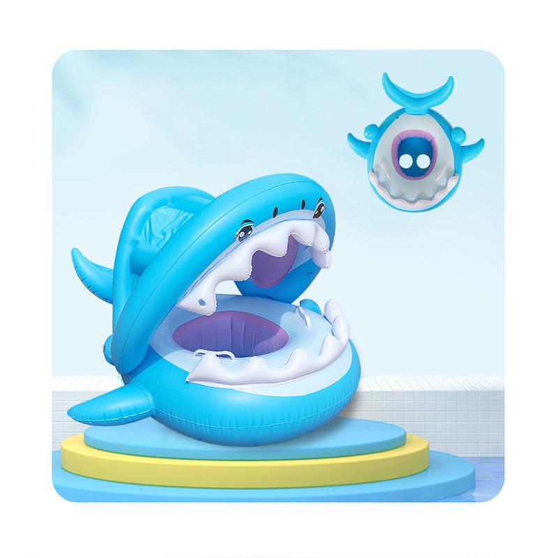 Inflatable Shark Seat Ring Kids Sunshade Shark Yacht Baby Toddler Swimming Handle Seat Ring