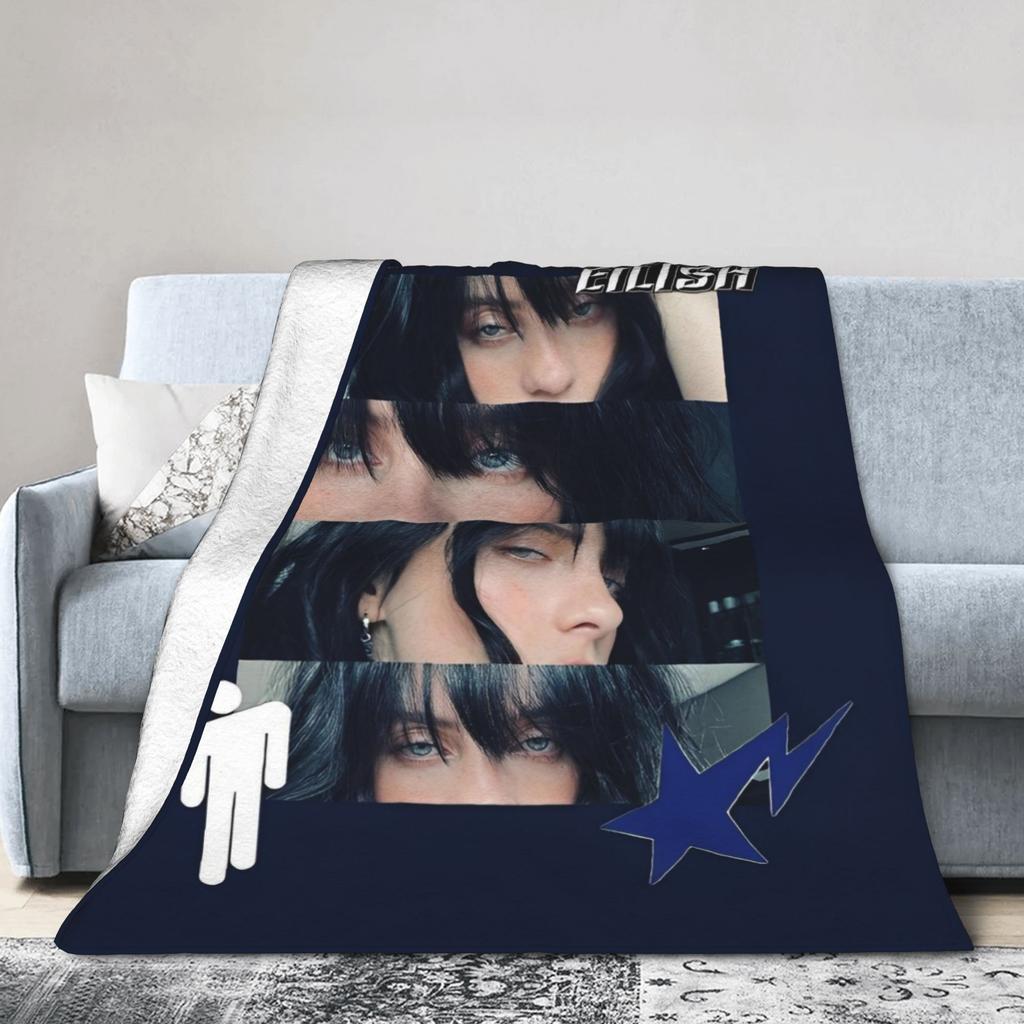 B-Billie-Girl E-eilish Amerikaanse Zanger Fleece Plaid Dekens voor Bank Buiten Zacht Pluche Dunne Dekbed,
