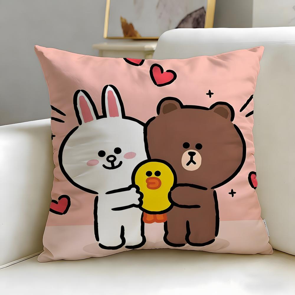 popular cartoon brand LINE friends Cushion Cover Soft & Easy-Wash Pillow Case – Versatile for Couch, Bed, Travel and Office