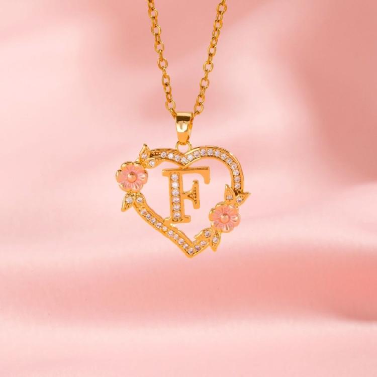 Zierliches Messing Initialen-Halskette Mit Floralem Herz-Ausschnitt Design Verstellbare Kette Leichter Romantik Schmuck