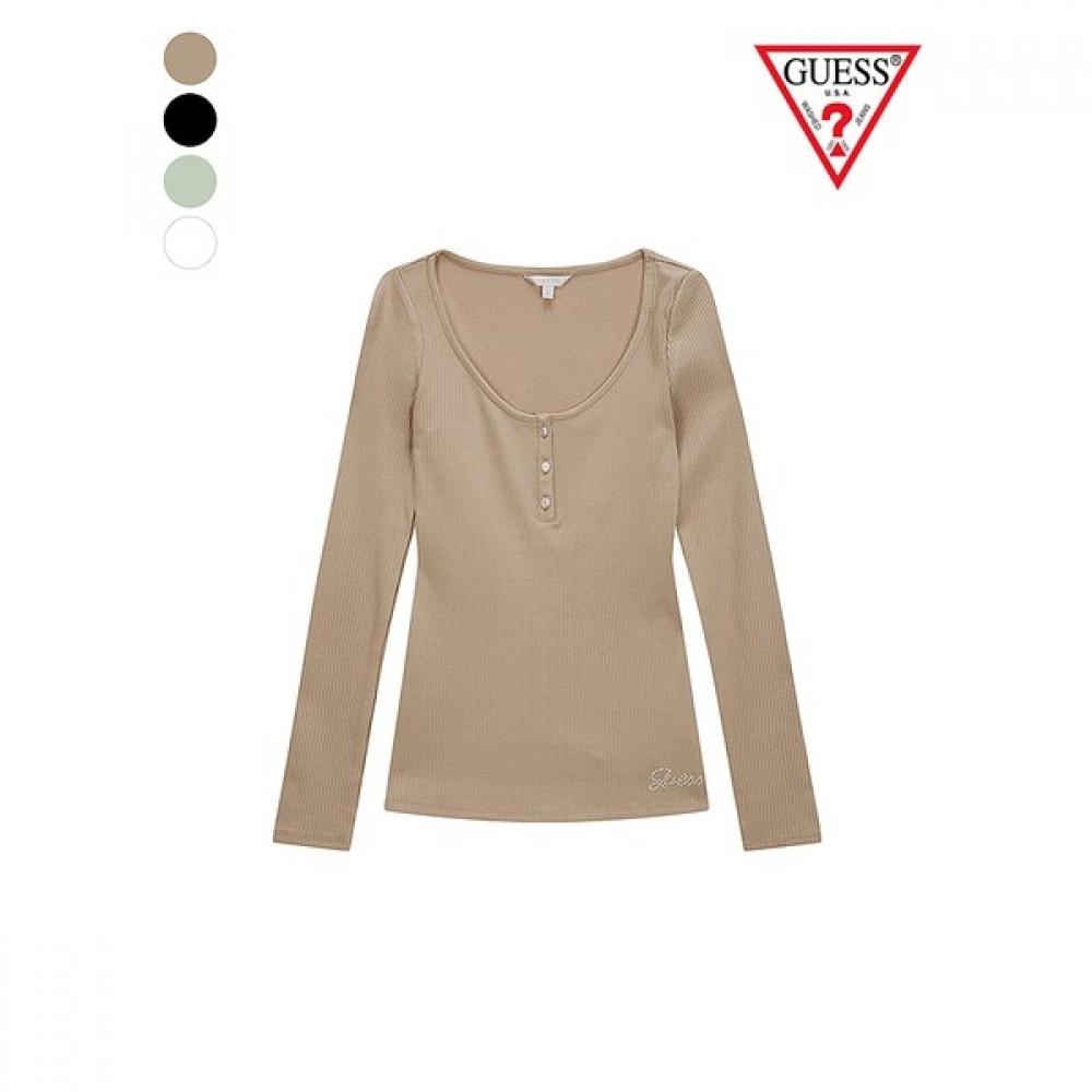 

Guess W2yp46kbco2 Jewel Button Henley Neck Ribbed Long Sleeve Tee Ym3k2302 BEG/XS