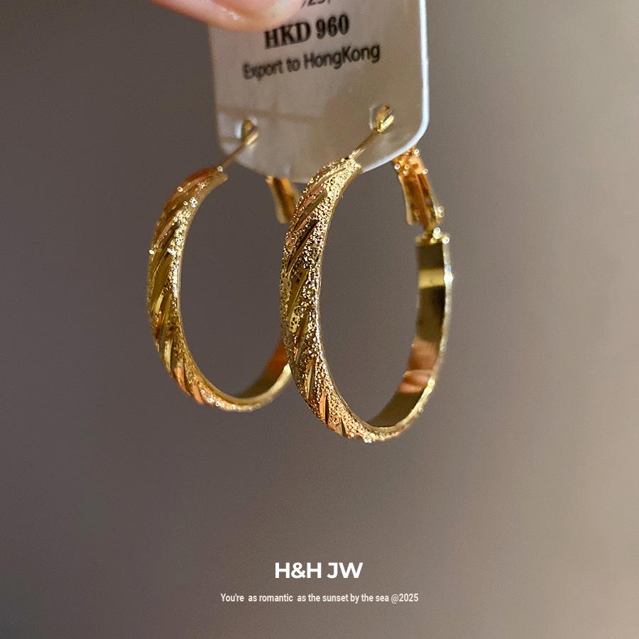 Silver Needle Round Folded Twill Circle Earrings European and American Personality Fashion Temperament Earrings Light Luxury High-end Earrings Women