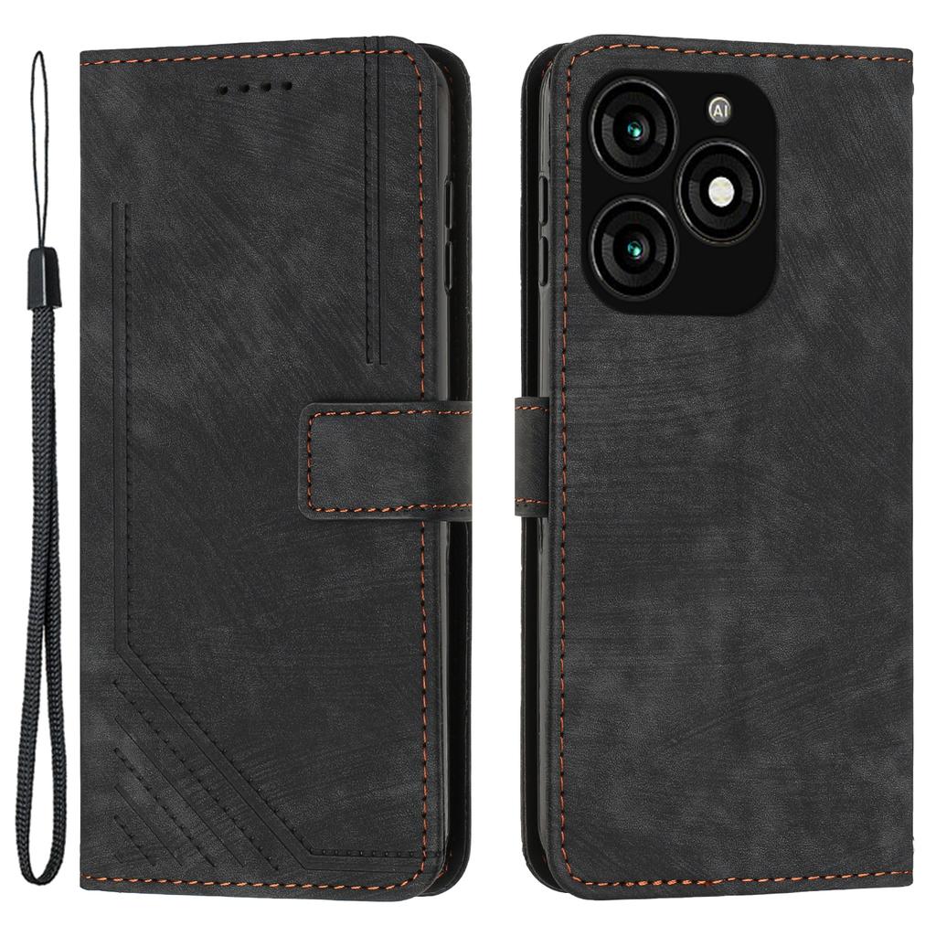For Itel A70 Leather Phone Case Skin-Friendly Folding Stand Cover Line Imprinted