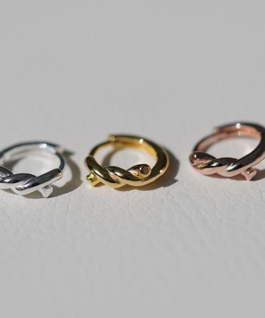 Alleun Silver 925 Twisted Mini One-Touch Ring Earrings
