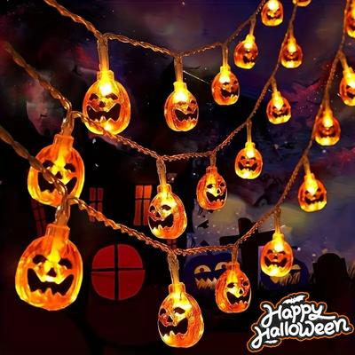 Halloween LED String Lights Battery-Powered Spooky Pumpkin Lanterns Fairy Lights Outdoor Home Party Decorations