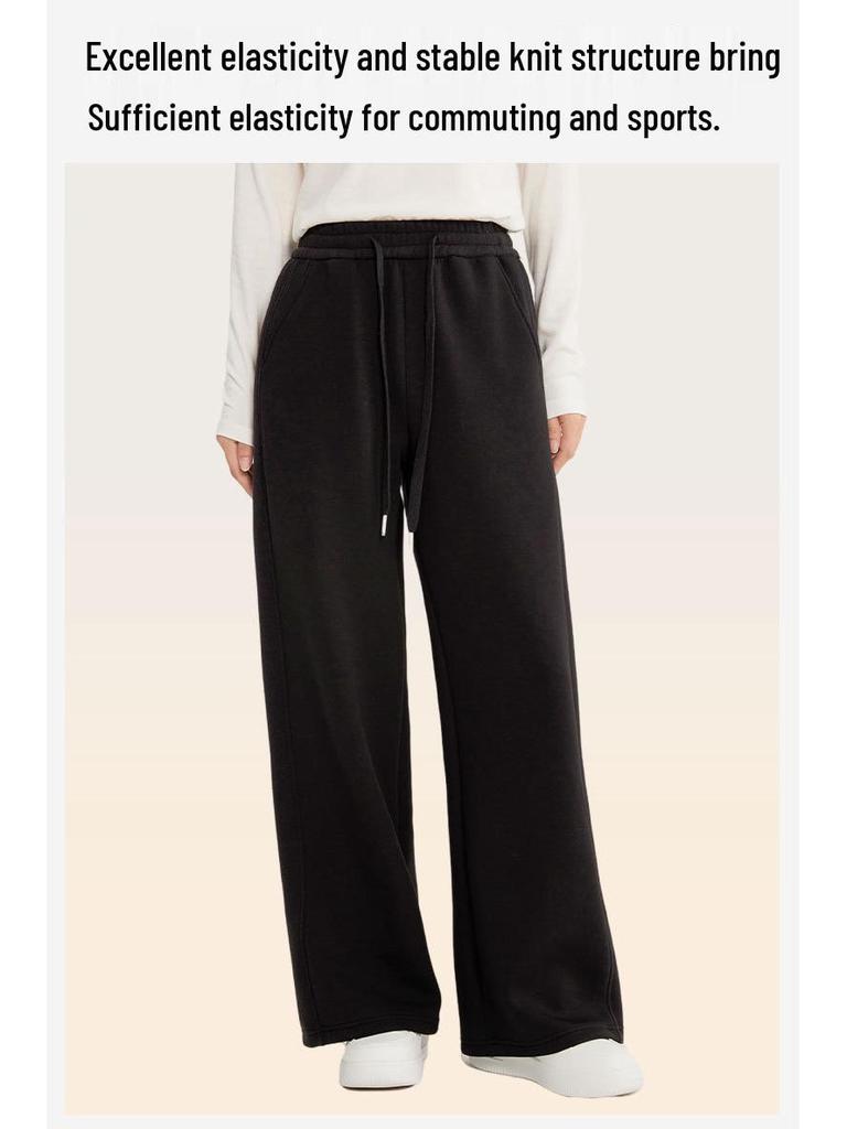 Women's Fleece-Lined Wide-Leg Sweatpants - Autumn/Winter Straight-Leg Casual Sportswear