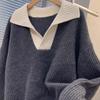 Sweater for Women Autumn Winter Thickened Warm Knitted V Neck Stretchy Long Sleeve Sweater Tops