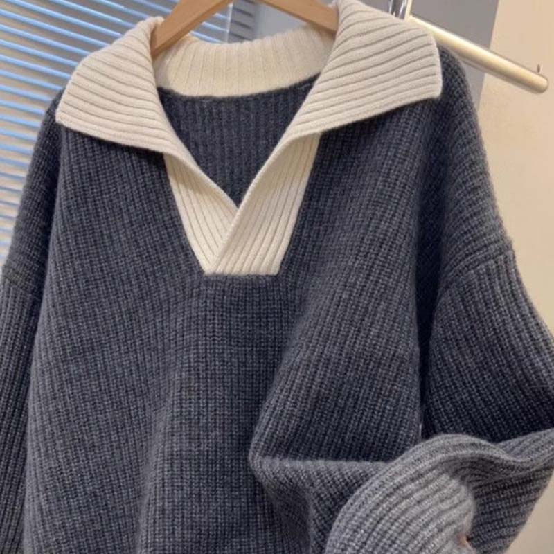 Sweater for Women Autumn Winter Thickened Warm Knitted V Neck Stretchy Long Sleeve Sweater Tops