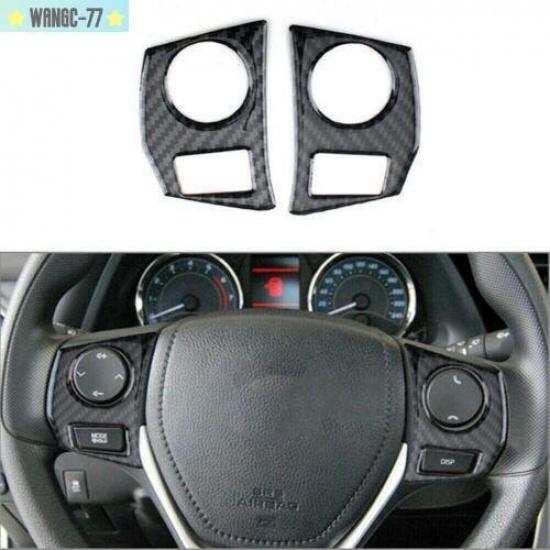 2X Carbon Fiber Steering Wheel Button Cover Trim For Toyota Corolla 2014-18