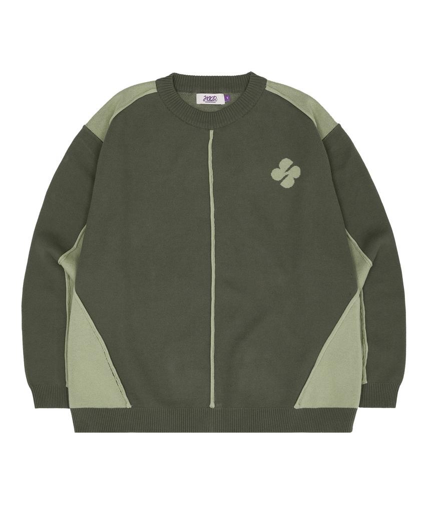 Hooded Piping Line Racing Knit Khaki