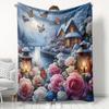 1pc Comfortable Winter Night Flower Lantern and Butterfly Shadow Flannel Blanket, 100% Polyester Fiber HD Digital Print, Suitable for All Seasons, Coo