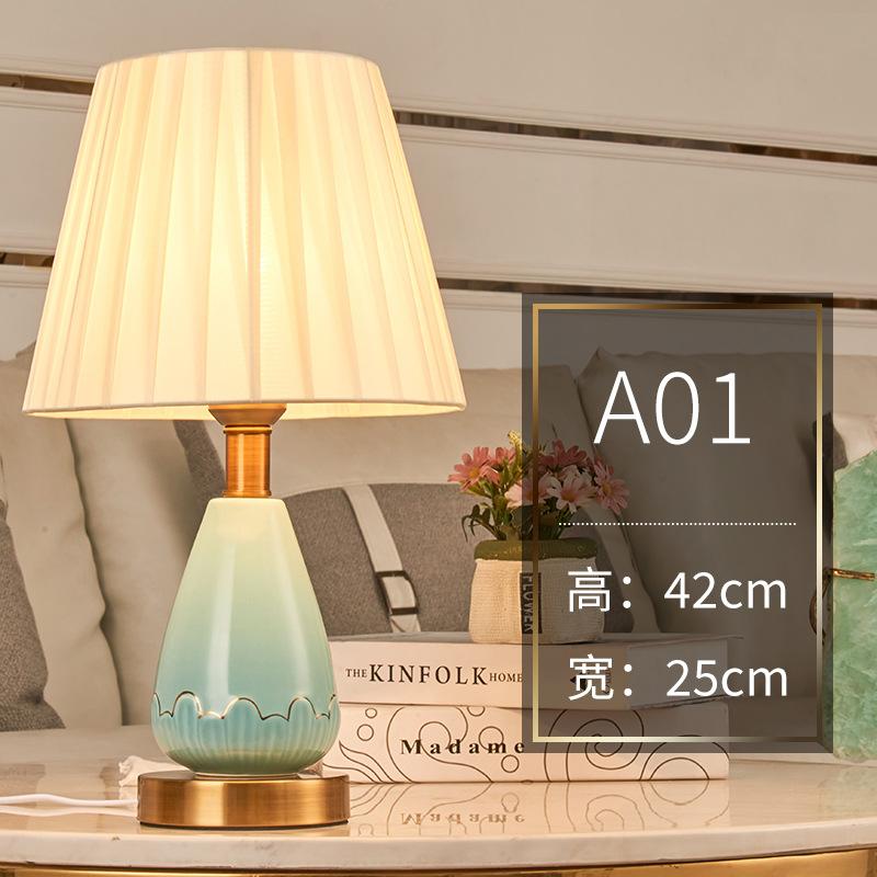 Bedroom Ceramic Table Lamp Bedside Table Room Living Room Decoration Study Retro Lighting Remote Control Desk Lamp E27 Bulb