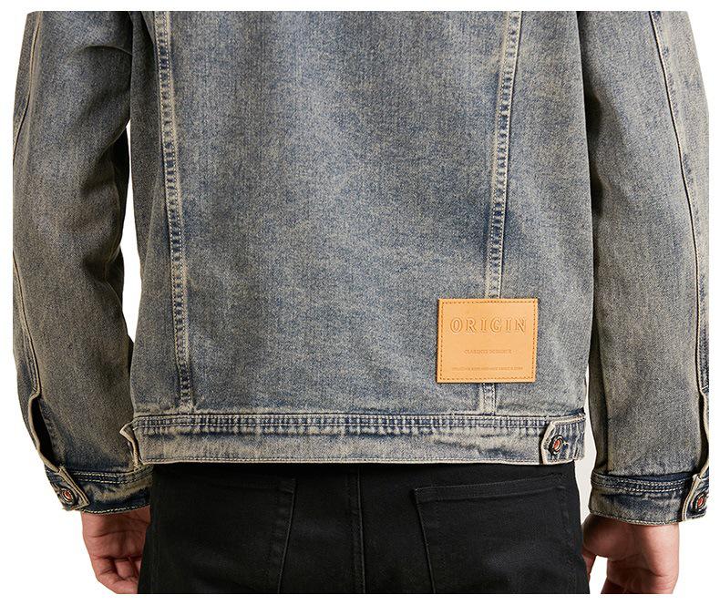 Men's Plus Size Retro Denim Jacket with Turn-Down Collar and Multi-Pockets for Spring