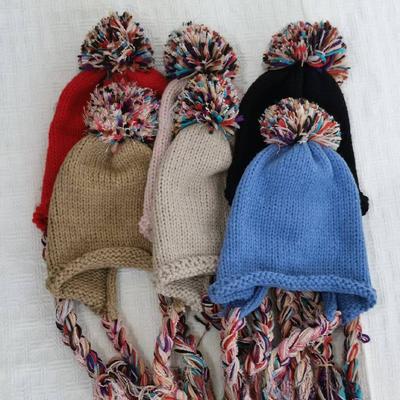 Autumn and Winter Colorful Tassel Pullover Hat for Women Korean Style Versatile Big Wool Ball Handmade Braided Knitted Wool Hat