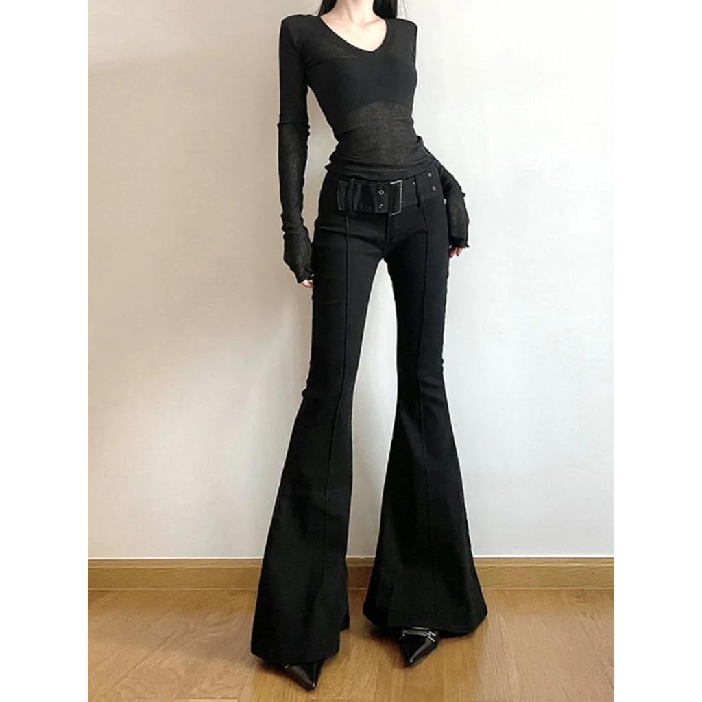 VIONA Y2k Retro Emo Anni 2000 Pantaloni Neri a Zampa da Donna Streetwear Moda Pantaloni Harajuku Larghi Pantaloni Yoga Estetica Anni '90