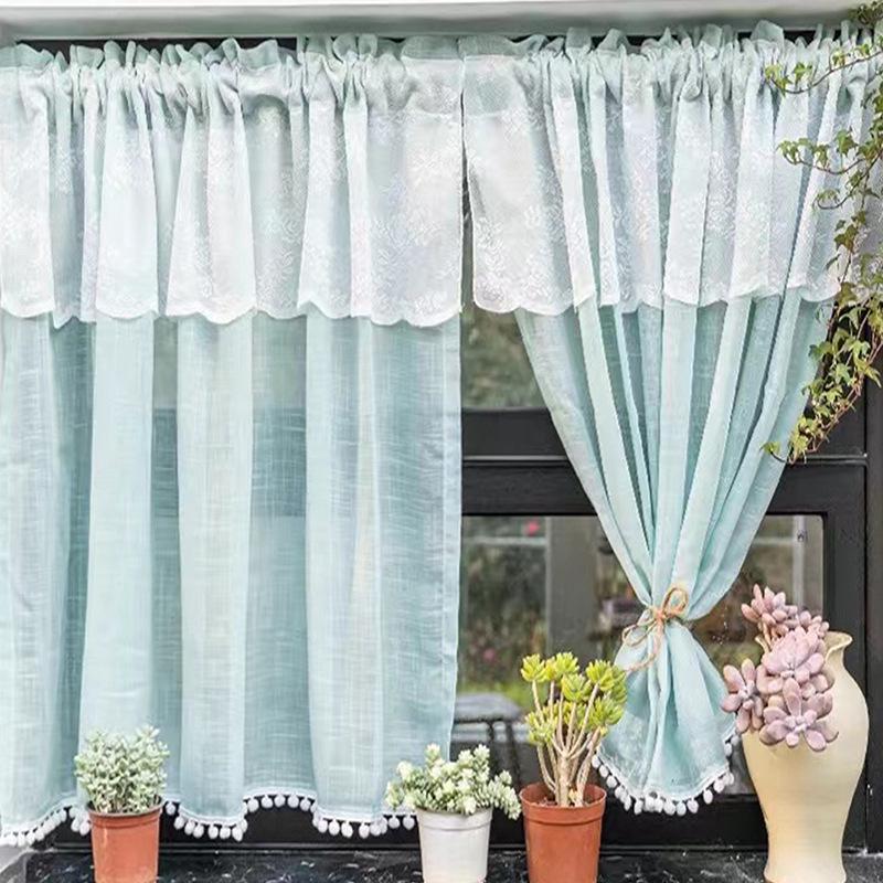 Double Layer High-End Embroidered Kitchen Cabinet Blackout Café Curtain