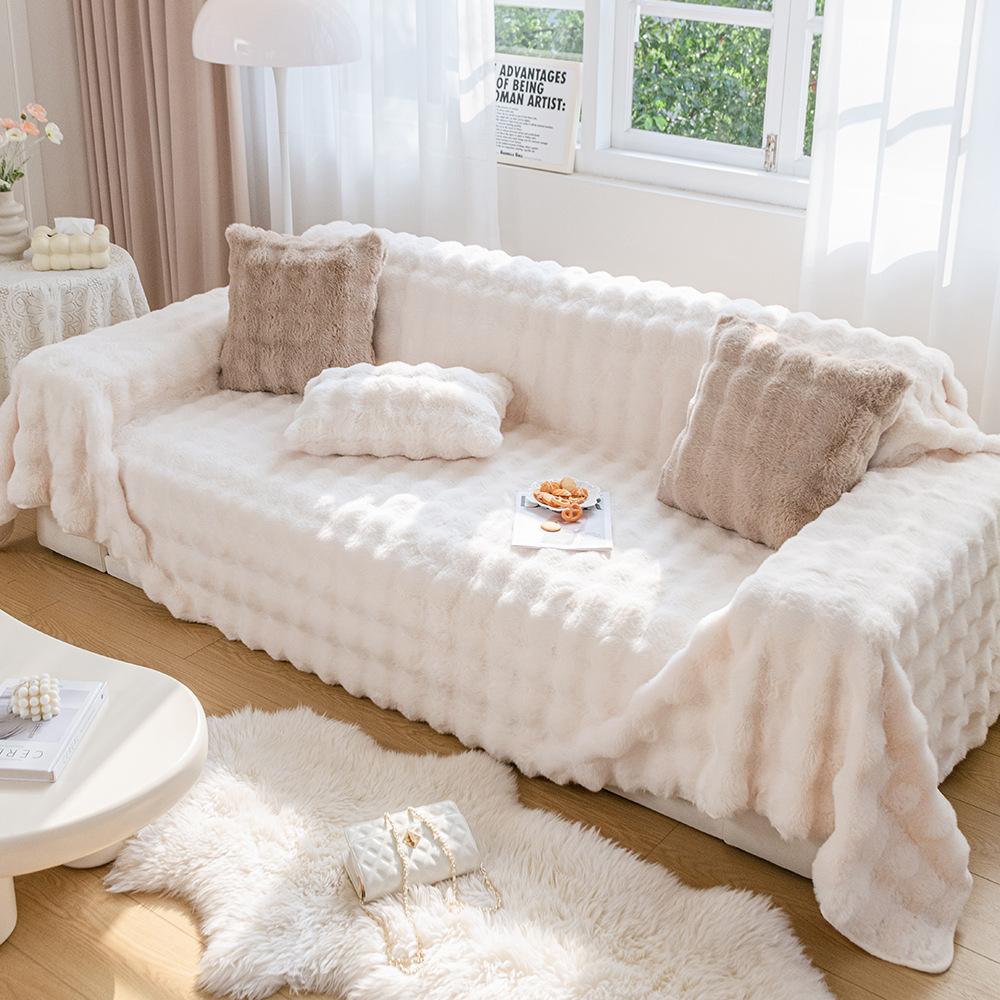 Husă de prosop de canapea de pluș de iepure, husă de canapea anti-alunecare de pluș de iarnă, pătură nouă anti zgârieturi de pisică