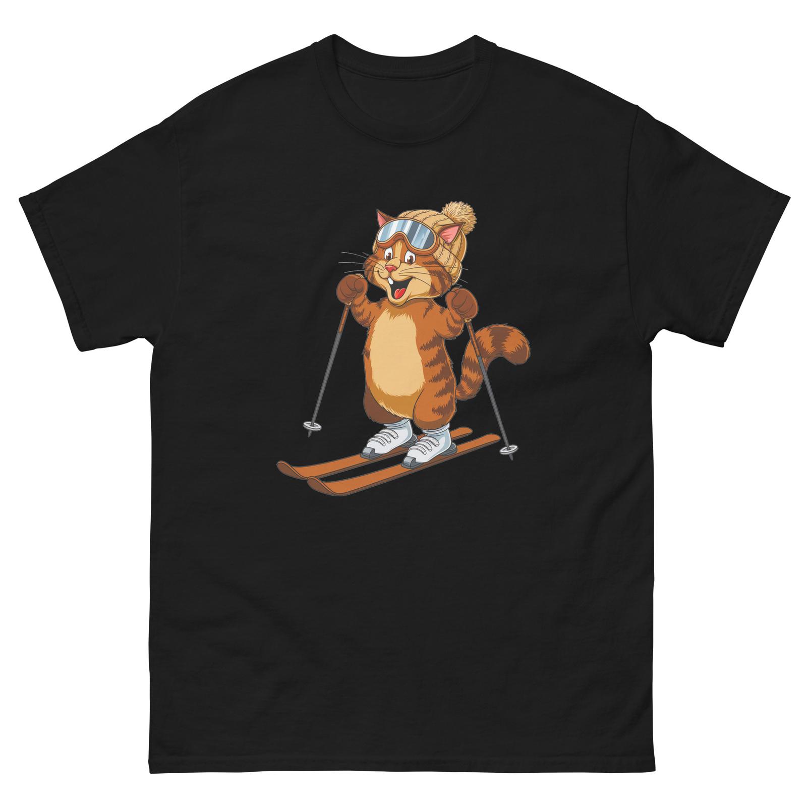 Brown Cat Skiing Fun Ski Skier Shirt T-Shirt XL