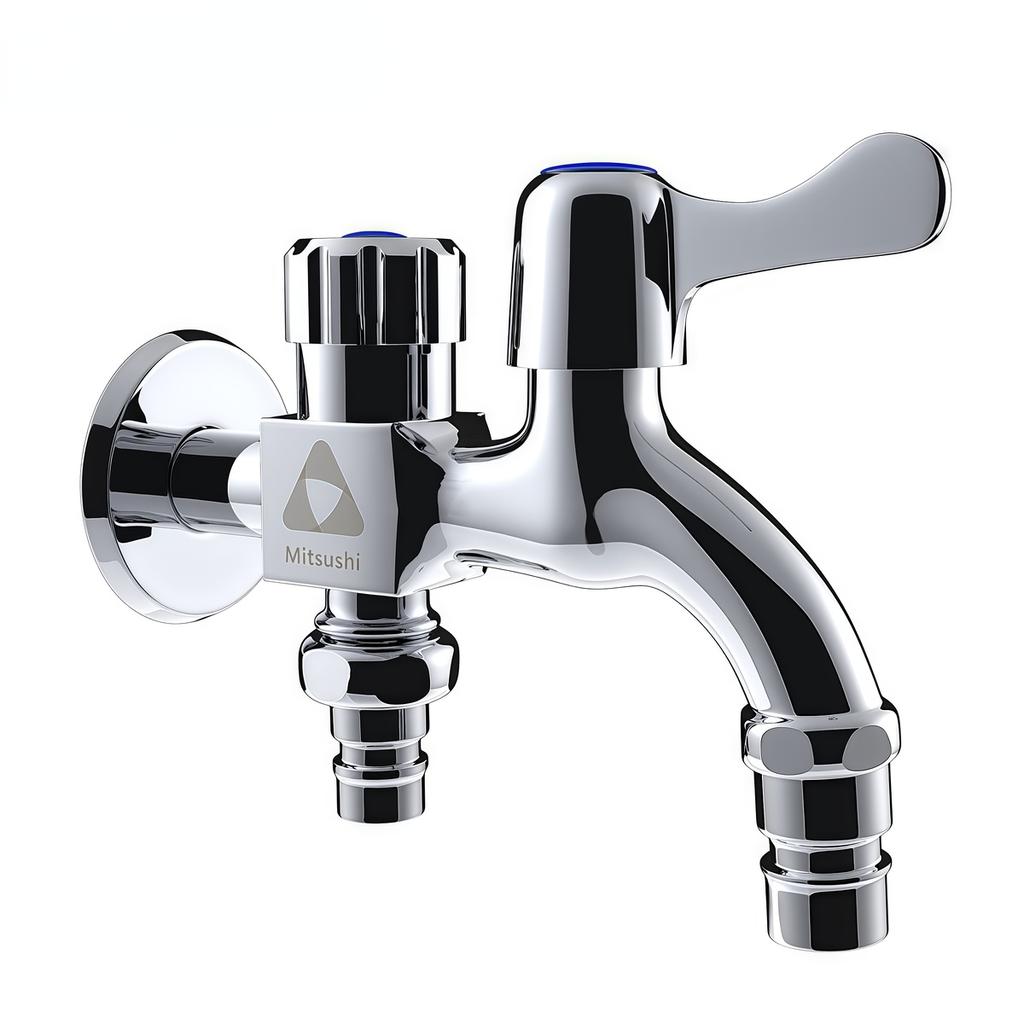 1 In 2 Out Water Splitter Faucet, G1/2 Dual Control Valve for Washing Machine/Sink, Triple Outlet Adapter