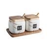 Japanese Kitchen frosted seasoning pot set two pack marble ceramic household combined seasoning box salt sugar seasoning bottle