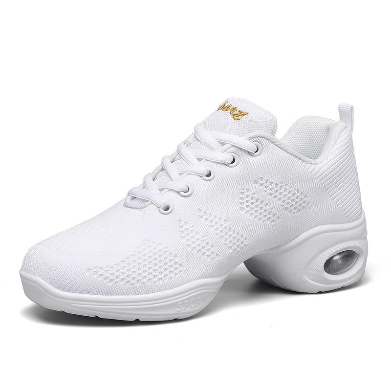 Square dance shoes adult dance shoes women's soft-soled mid-heel fly-woven mesh breathable dance shoes aerobics white purple