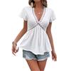 Women's New Summer Short-sleeved Jacquard T-shirt with Lace V-neck Top