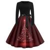 Women's Casual Fashion Round Neck Christmas Printed Vintage Dress