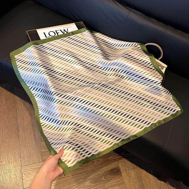 Fashion Black and White Printing Temperament Square Scarf Imitation Silk Korean Version Decorative Scarf Scarf Professional Decorative Shawl Silk Scar