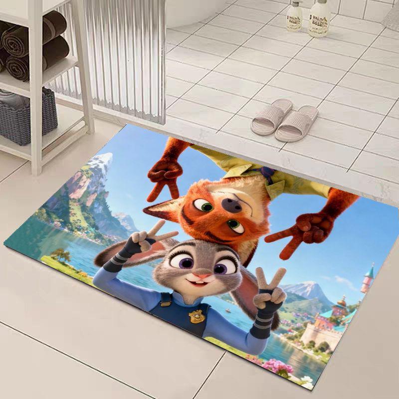 Cartoon Animal City Quick-Dry Non-Slip Bathroom Mat - Stain-Resistant & Water-Absorbent.