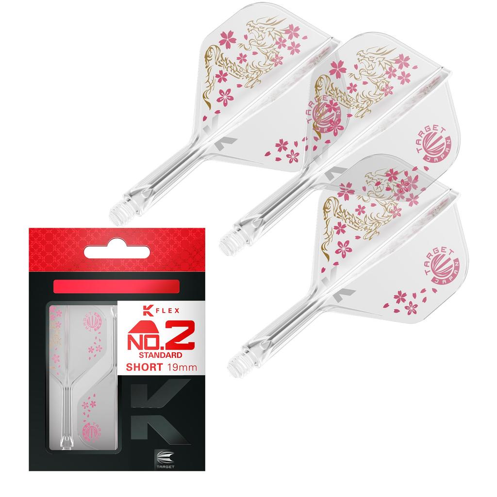 Target Japan Smash Clear Integrierte Flights und 2 Kurze Junya Dragon Flower 3er-Pack Professionelle Darts K-Flex Schäfte, Nein. (Standard) – (19 mm)