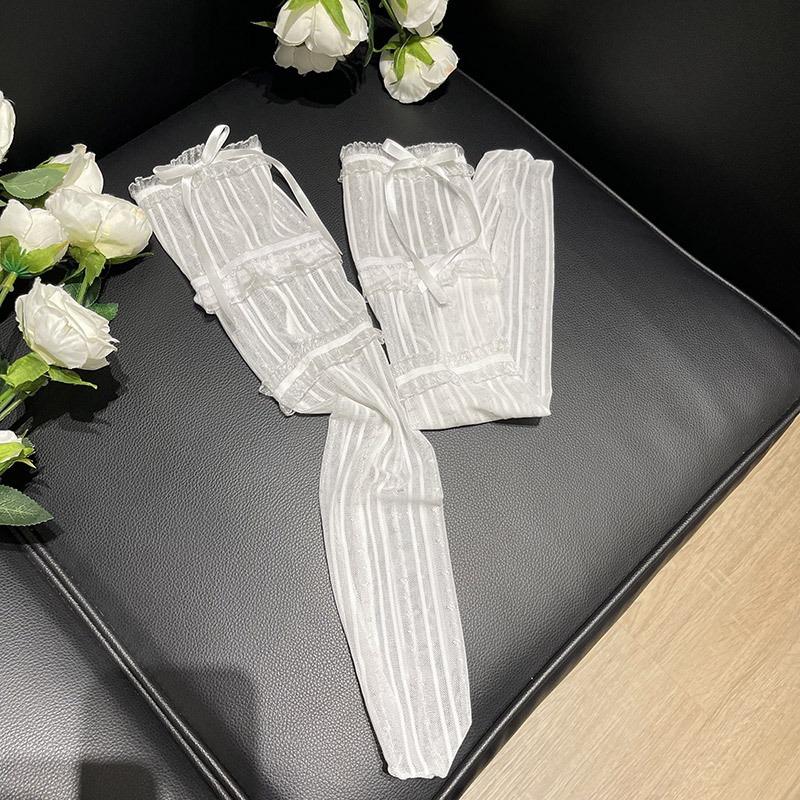 Sommer Lolita Damen Socken Süße Dreilagige Rüschen Spitze Netz Strümpfe für Damen Dünnes Netz Atmungsaktiv Hoher Schaft Schleifen Socken