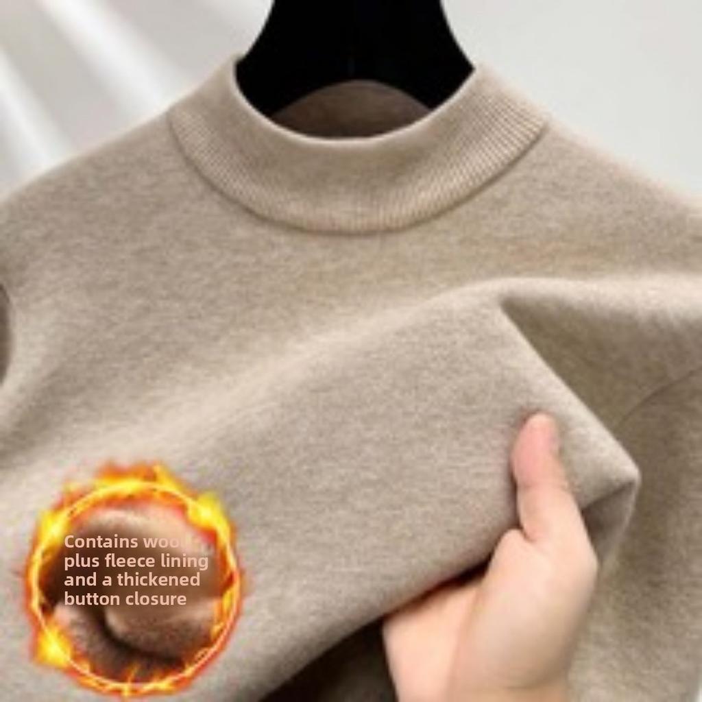 Herrenwollpullover 100 Reine Herren Herbst- und Winterpullover, Halber Stehkragen, Hochwertiges Gefühl, Lässiger Basisstrickpullover