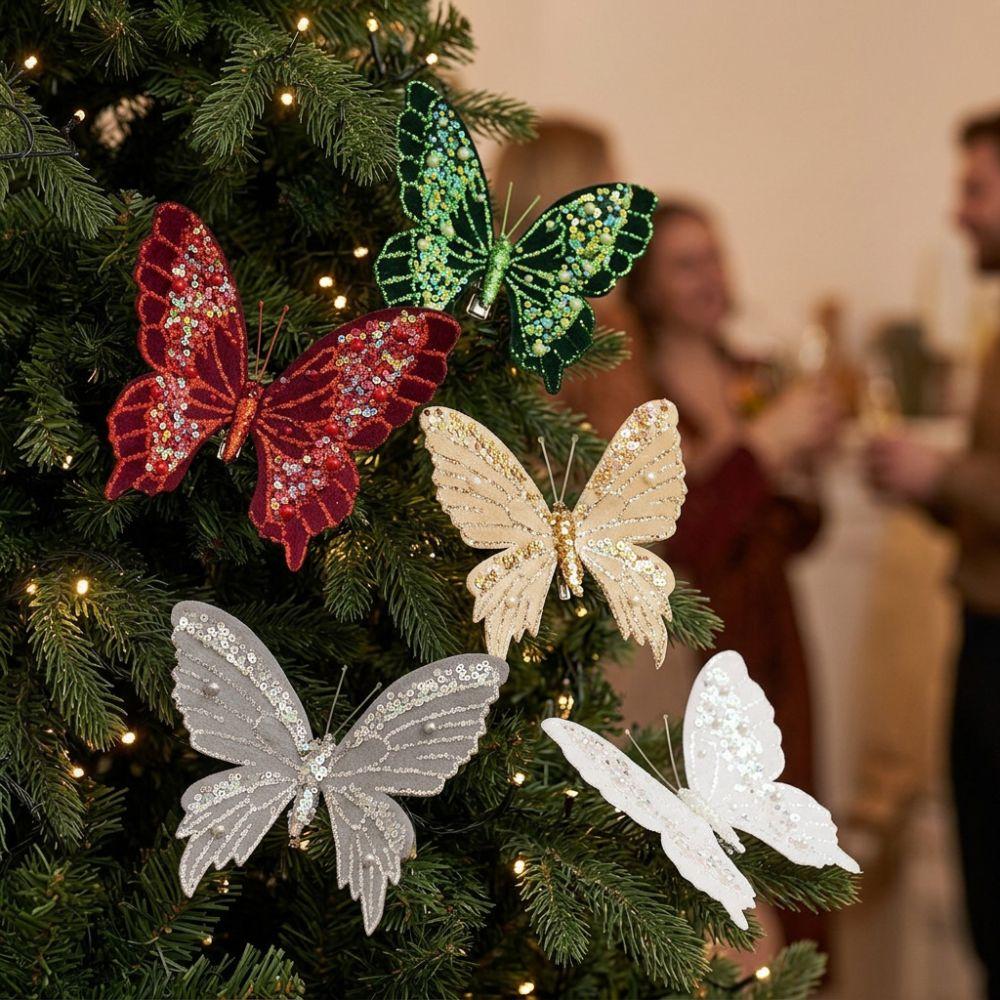 Clip-On Christmas Sequin Butterfly Ornament Pearl Christmas Butterfly Window Display